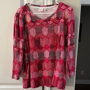 Rafaella Red and Pink Geometric Long Sleeve Top